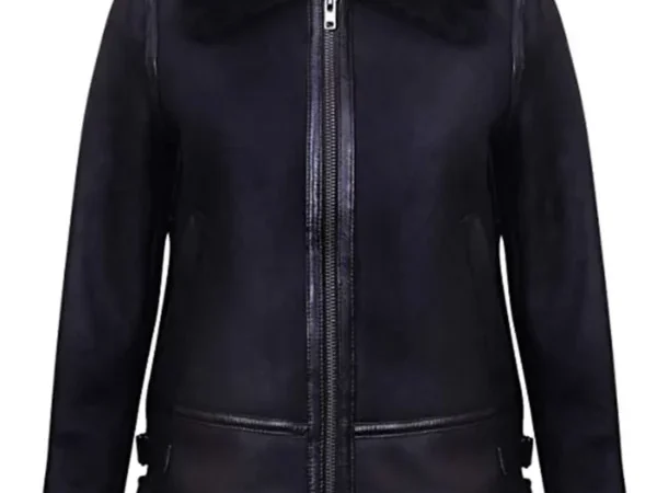 Women's Black Aviator Shearling Leather Jacket